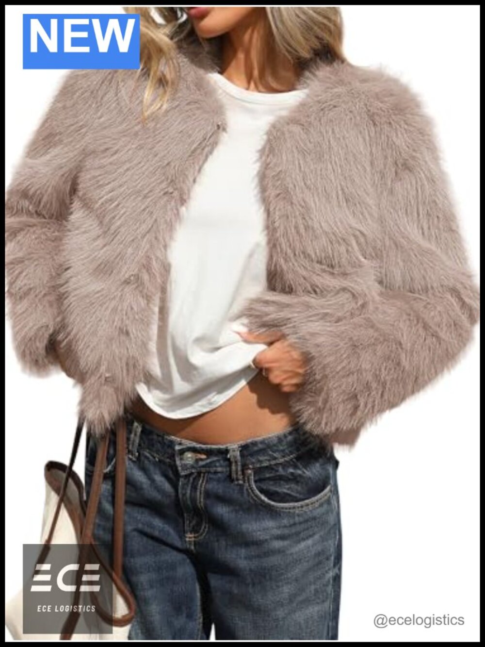 Fluffy Faux Fur Cropped Coat Hidden Hooks Side Pockets